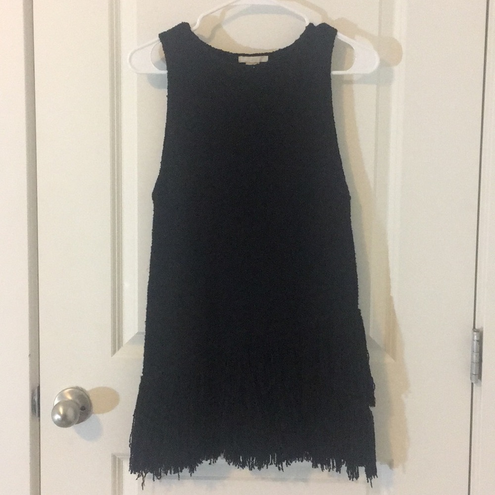 Black long knitted tank with fringe detailing